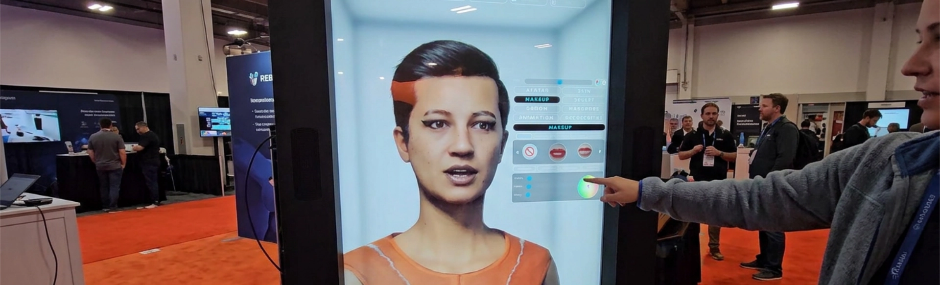 AI hologram assistant facial expression during real-time conversation at events