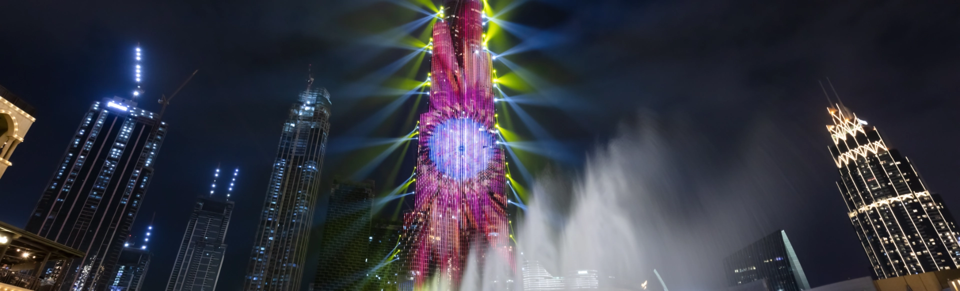 Burj Khalifa Dubai LED facade light show at night showcasing building-scale visual storytelling